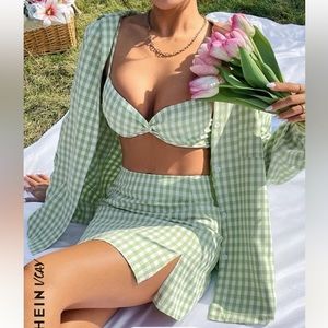 Square print skirt set